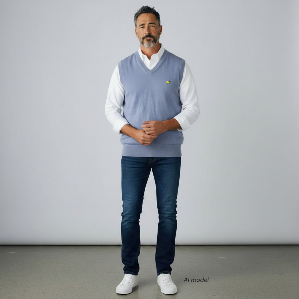 Amen Corner Sweater Vest Mens Large Blue V Neck Pima Cotton Masters Logo Golf